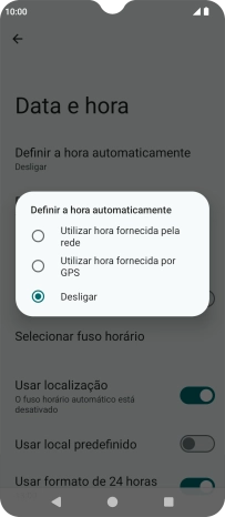 Prima Utilizar hora fornecida pela rede para ativar a função.