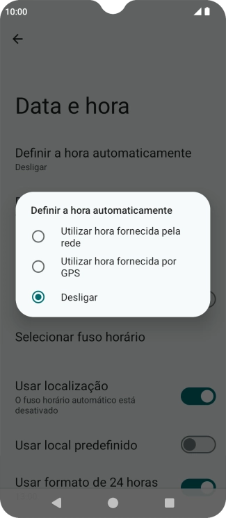 Prima Utilizar hora fornecida pela rede para ativar a função.