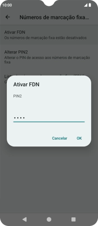 Introduza o código PIN2 e prima OK.