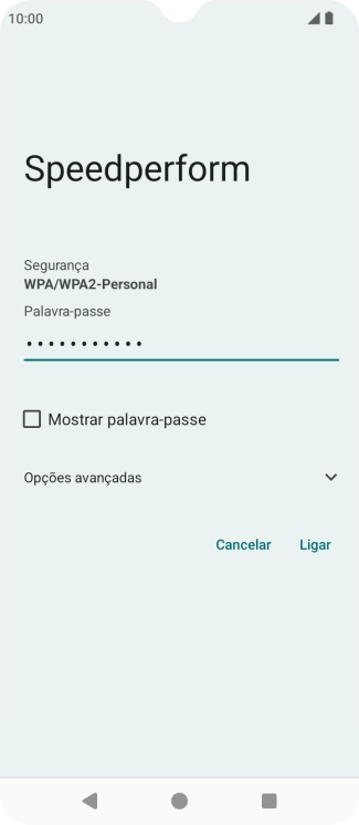 Introduza a password da rede Wi-Fi e prima Ligar.