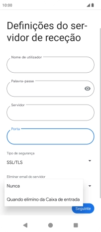 Prima Nunca para manter os e-mails no servidor quando estes são apagados no telefone.