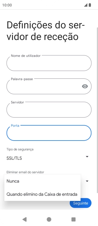 Prima Nunca para manter os e-mails no servidor quando estes são apagados no telefone.