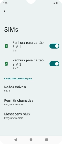Prima o indicador  junto ao cartão SIM pretendido para ativar ou desativar a utilização do cartão SIM.