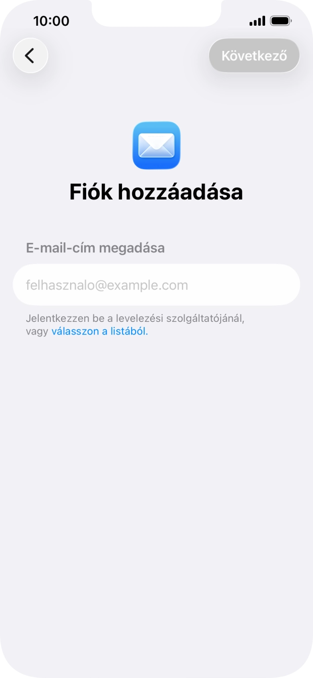 Kattints az „E-mail-cím megadása” alatti mezőre, és írd be az e-mail címedet.