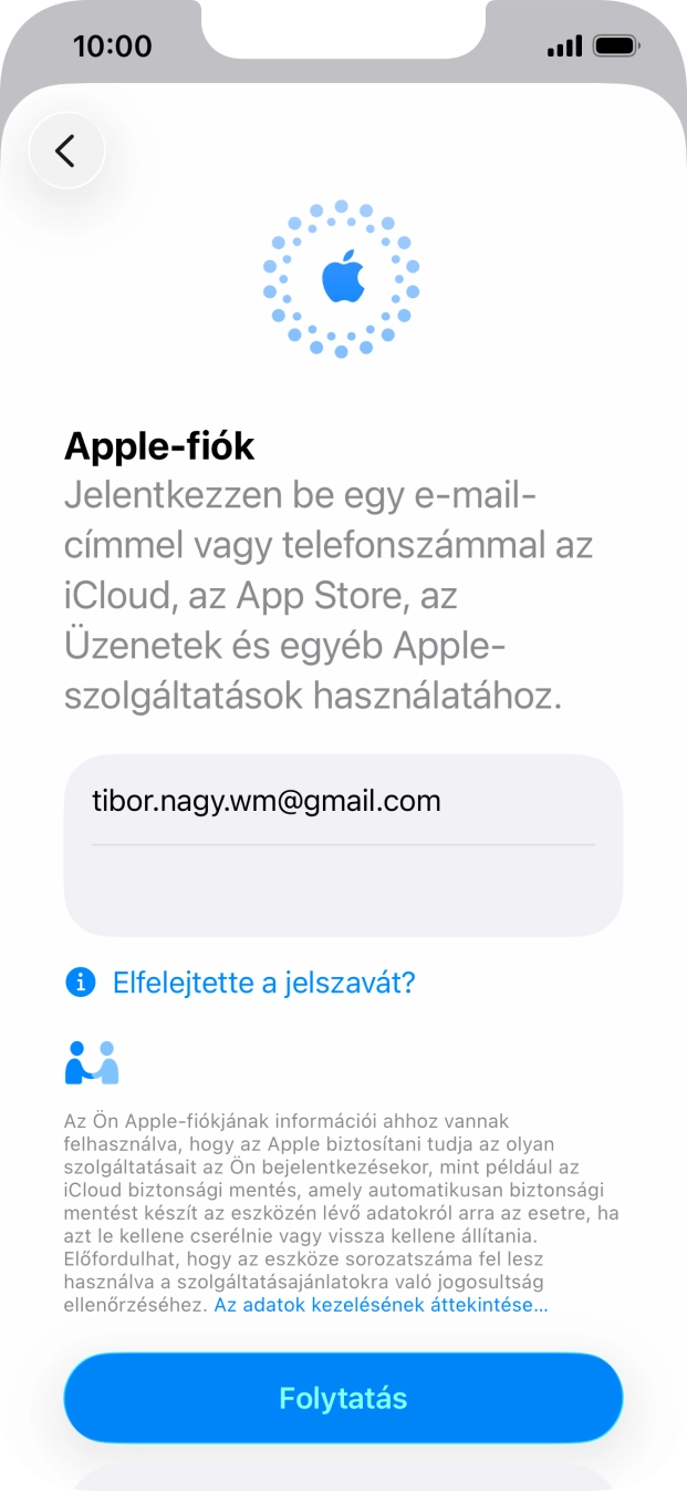 Válaszd a Folytatás lehetőséget.