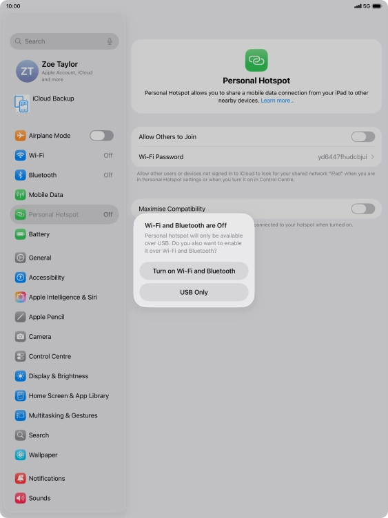 If Wi-Fi is turned off, press Turn on Wi-Fi and Bluetooth.
