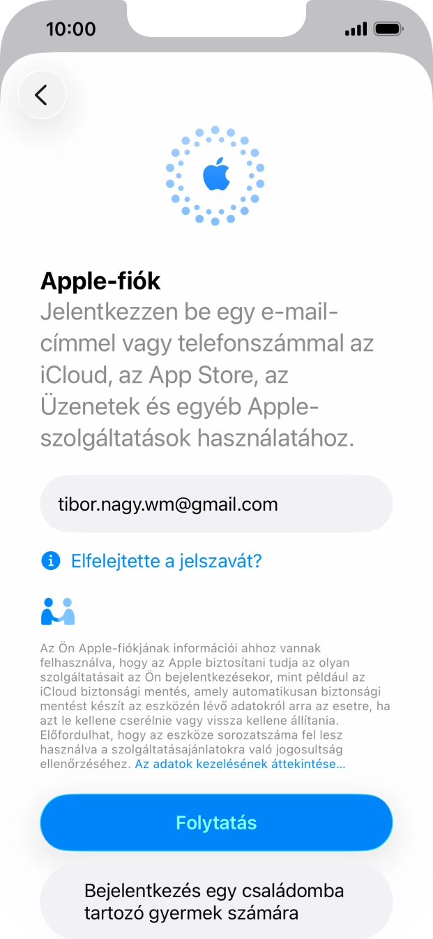 Válaszd a Folytatás lehetőséget.
