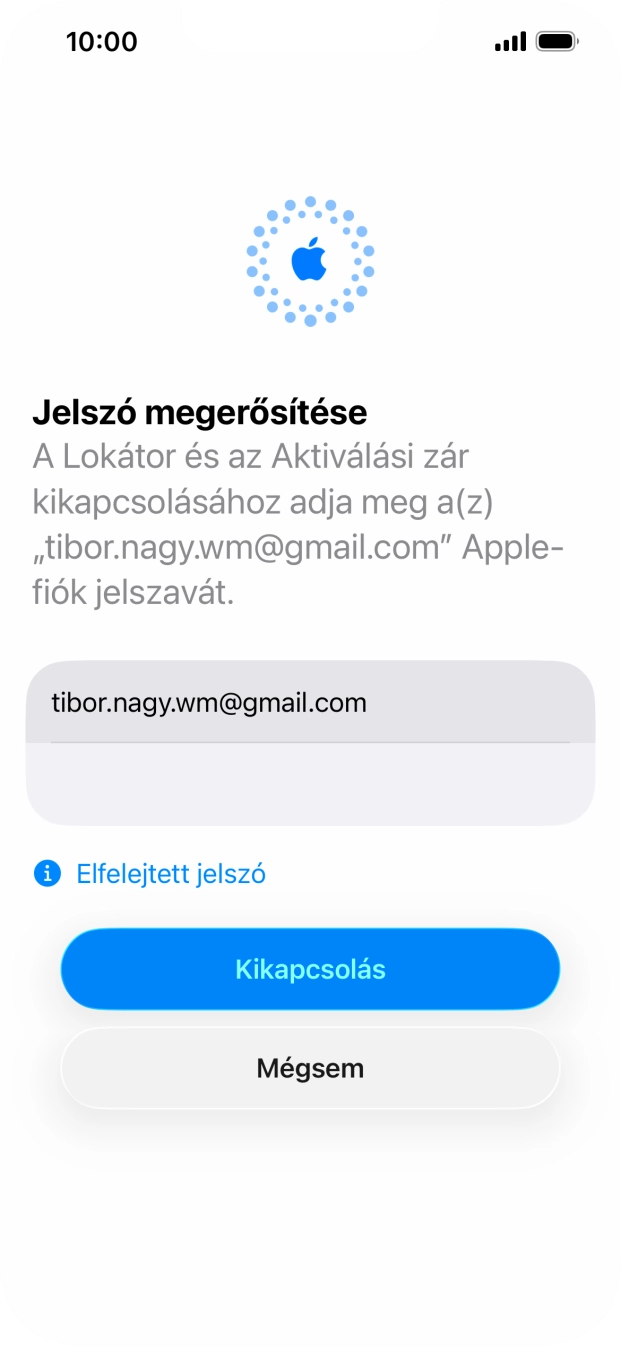 Írd be az Apple-fiókodhoz tartózó jelszót, és válaszd a Kikapcsolás lehetőséget. Várj egy kicsit, amíg a telefon visszaállítja a gyári beállításokat. A telefon konfigurálásához és ahhoz, hogy üzemkész állapotba hozd, kövesd a képernyőn megjelenő utasításokat.
