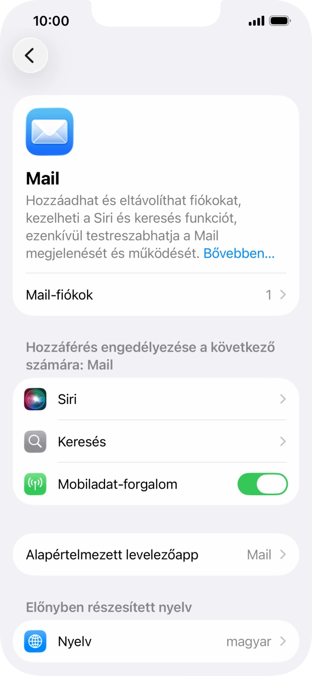 Válaszd a Mail-fiókok lehetőséget.