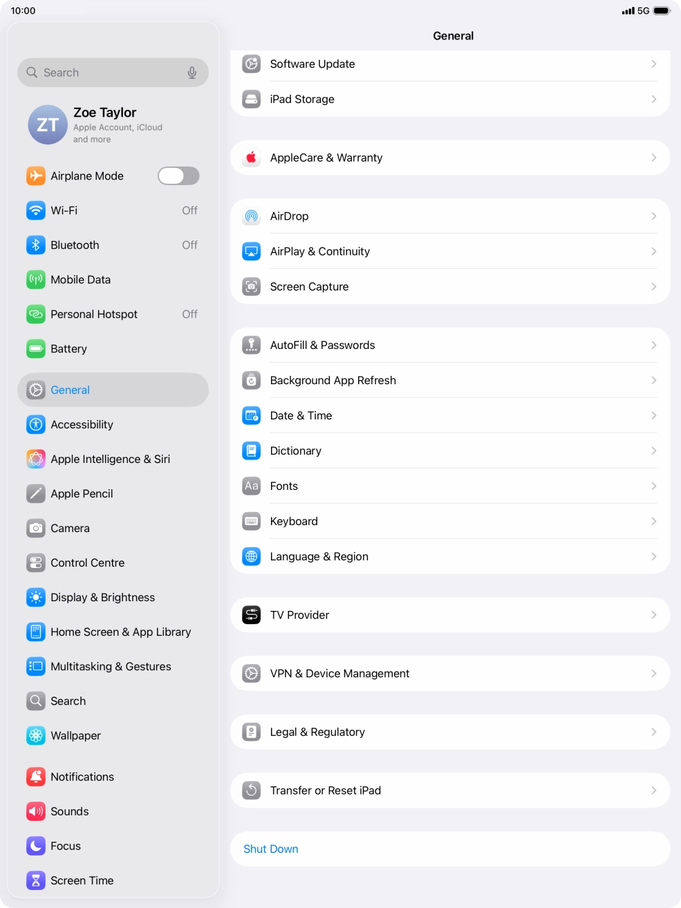 Press Transfer or Reset iPad.