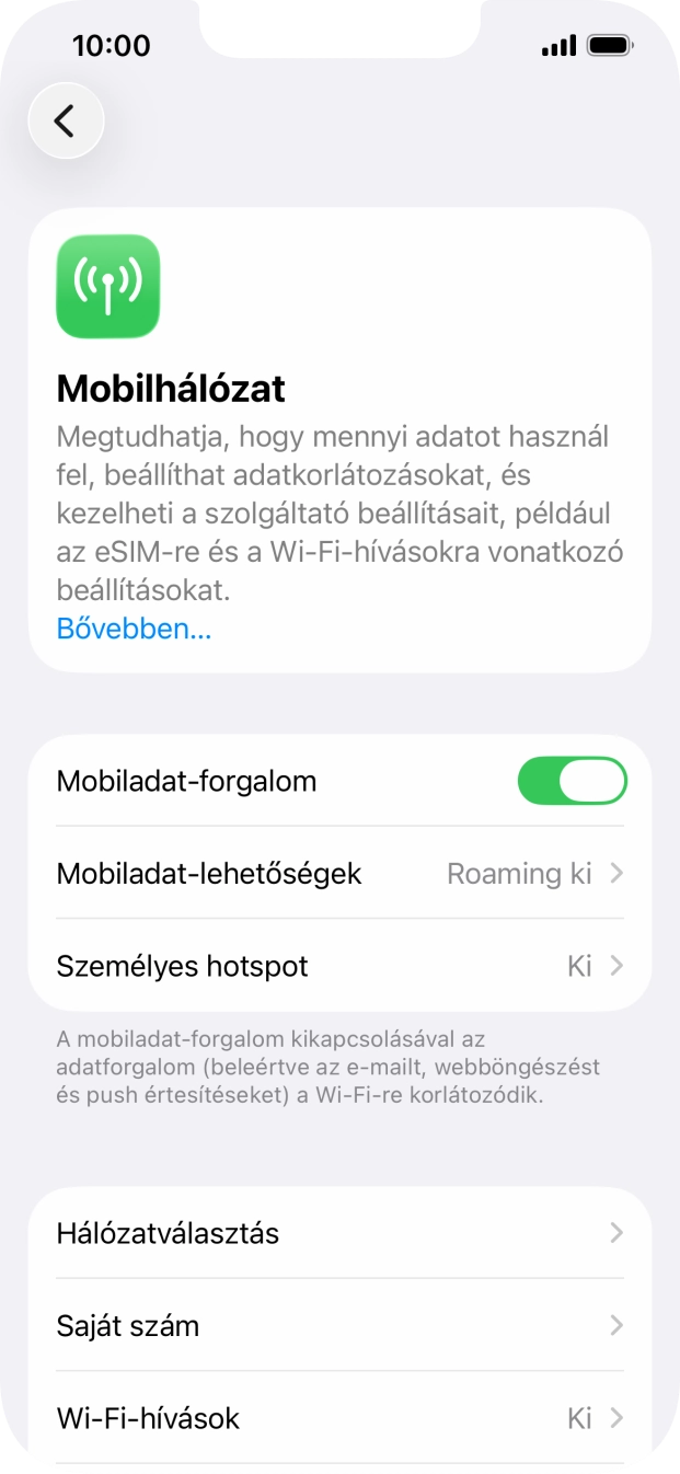 Kattints a „Mobiladat-forgalom” melletti csúszkára a funkció be- vagy kikapcsolásához.