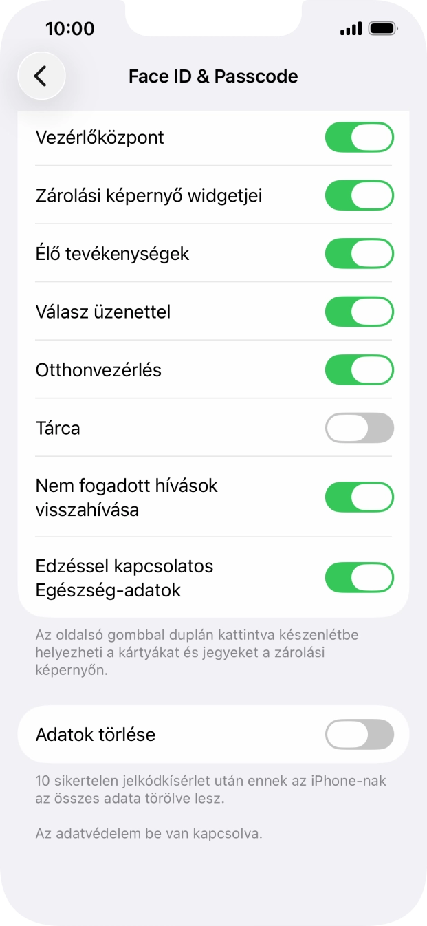 Kattints az „Adatok törlése” melletti csúszkára a funkció be- vagy kikapcsolásához.