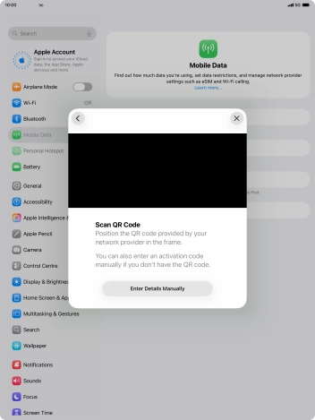 Place the QR code you've received inside the tablet camera frame to scan the code.