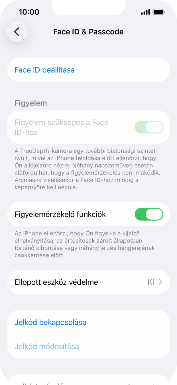Válaszd a Jelkód bekapcsolása lehetőséget, és írj be kétszer egymás után egy tetszőleges képernyőzárkódot.