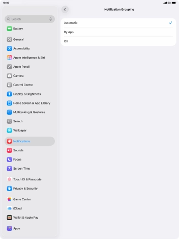 Press the required setting.