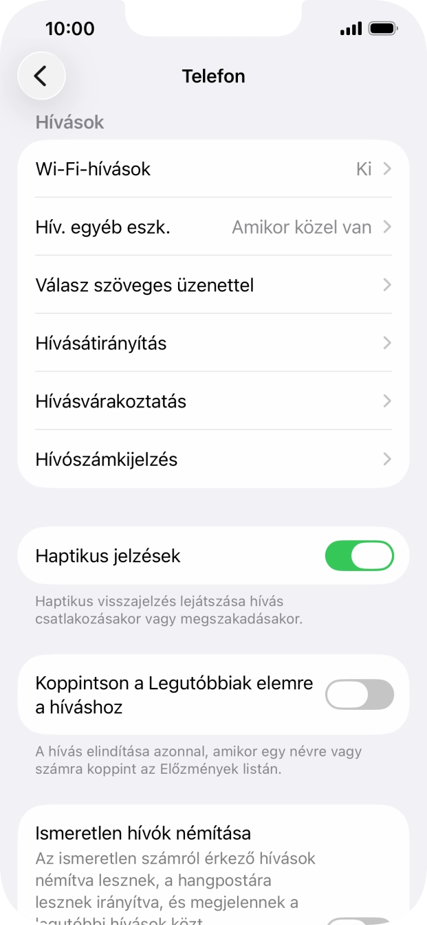 Válaszd a Hívószámkijelzés lehetőséget.
