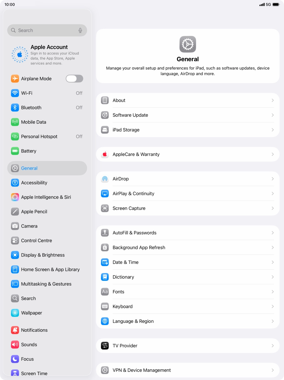 Press Apple Account.