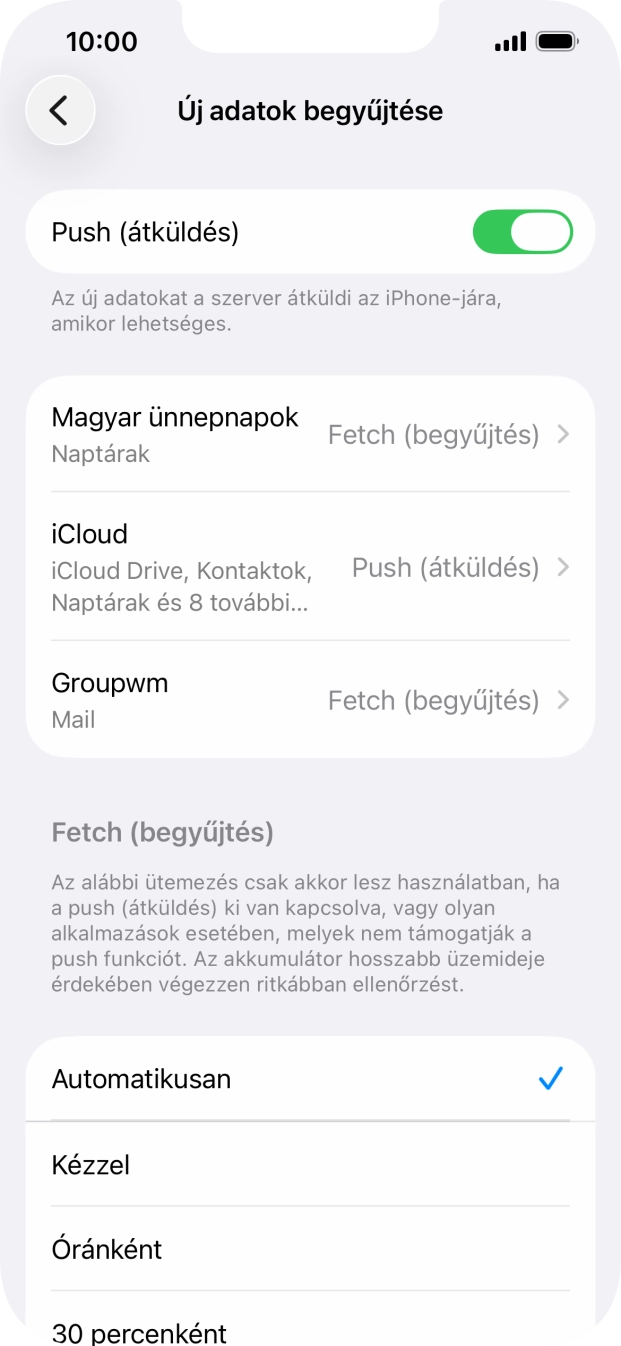 Kattints a „Push (átküldés)” melletti csúszkára a funkció be- vagy kikapcsolásához.