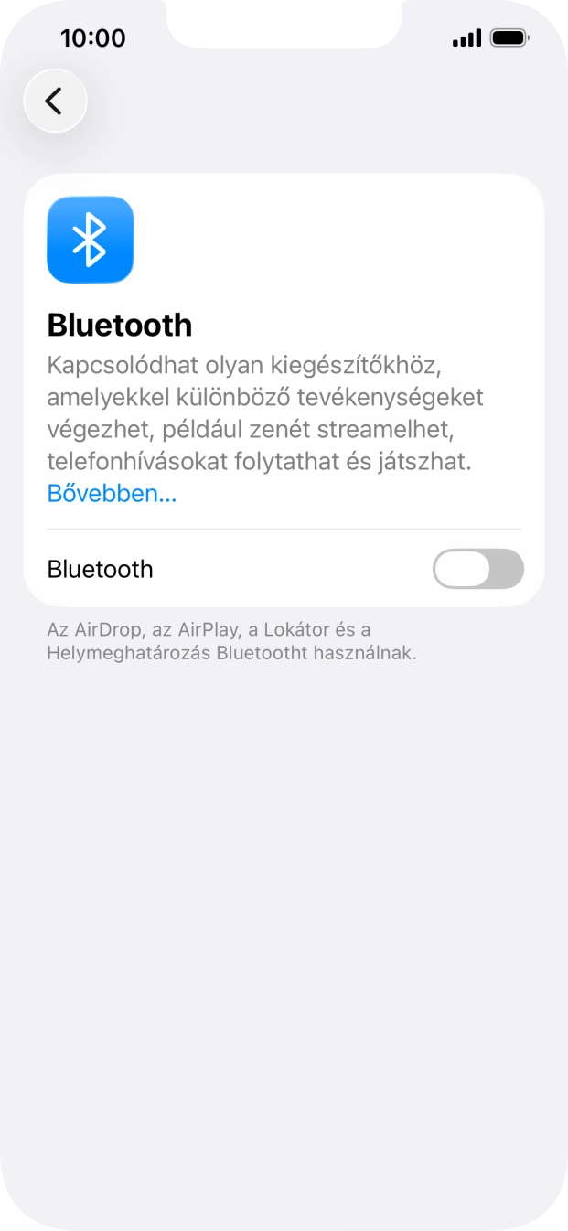 Kattints a „Bluetooth” melletti csúszkára a funkció bekapcsolásához.