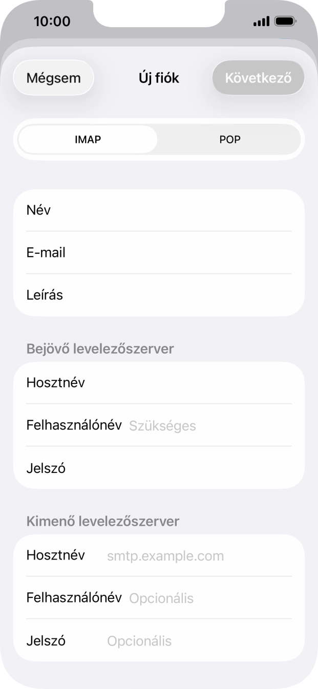 Kattints a Felhasználónév mezőre, és írd be az e-mail-fiókodhoz tartozó felhasználónevet.
