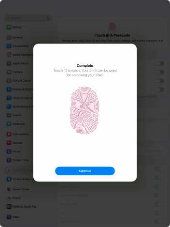 Press Continue. If you haven't previously selected a lock code, key in a code of your own choice twice.
