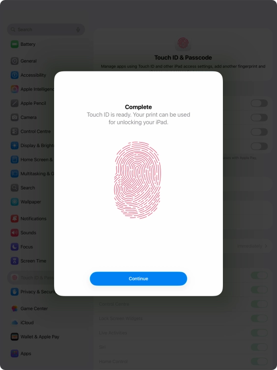 Press Continue. If you haven't previously selected a lock code, key in a code of your own choice twice.