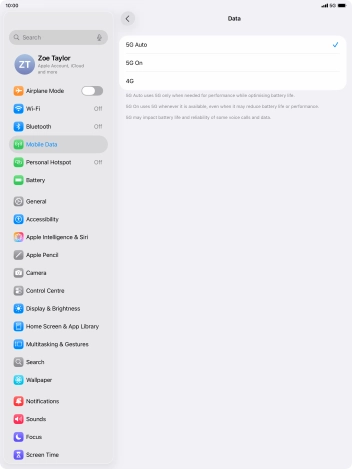 To turn on automatic switch between 5G and 4G, press 5G Auto.