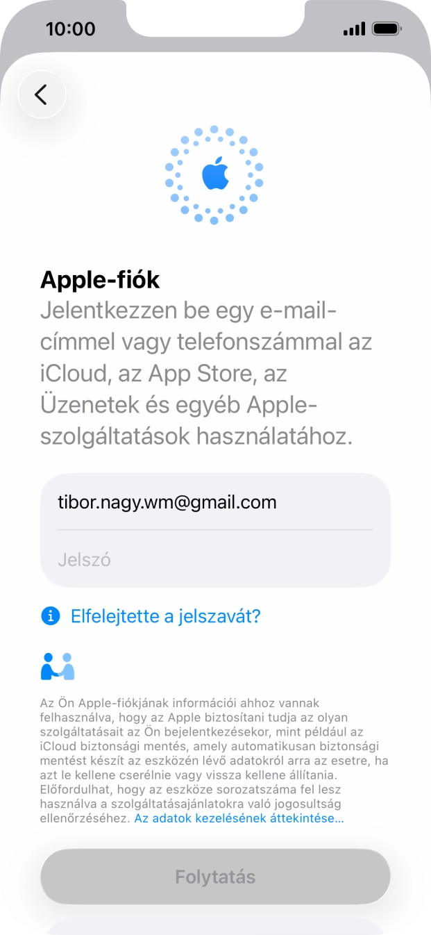 Kattints a Jelszó mezőre, és írd be az Apple-fiókodhoz tartozó jelszót.