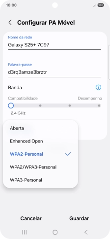 Prima WPA3-Personal para proteger o hotspot Wi-Fi com uma password.