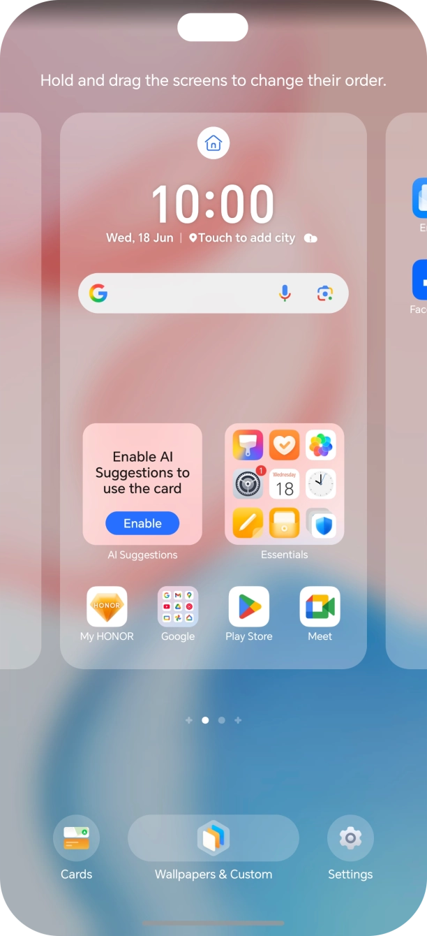 Press the required setting and follow the instructions on the screen to personalise the appearance of the home screen.