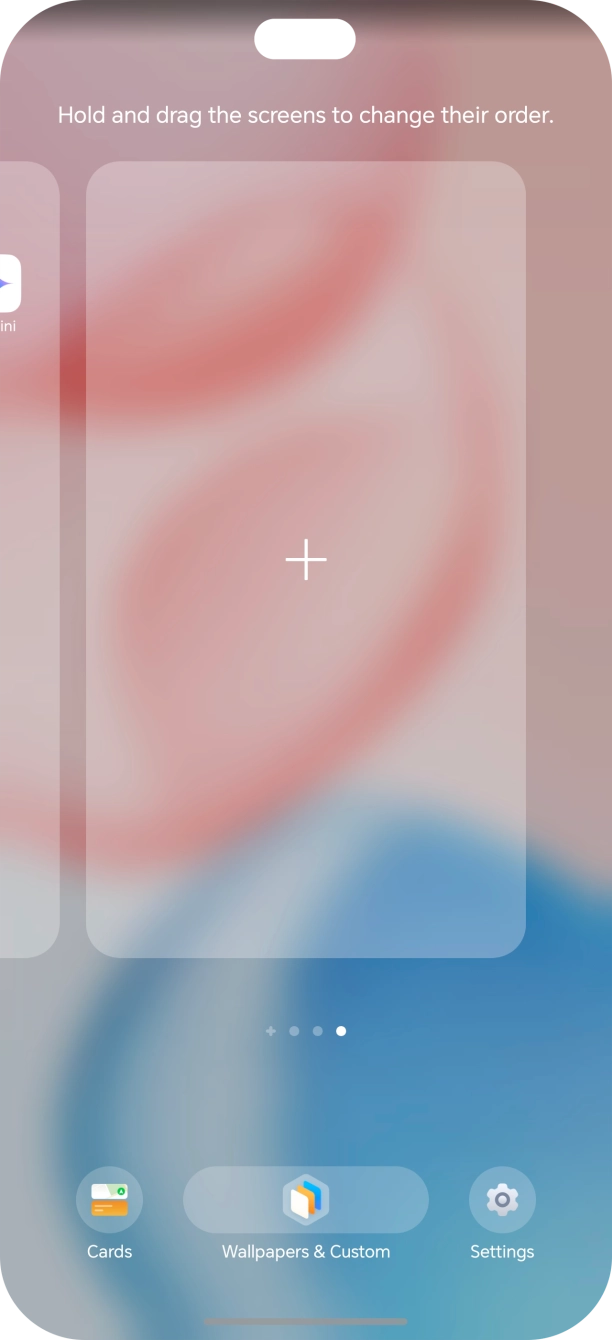 Press the add icon to add a home screen page.