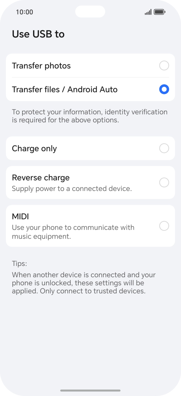 Press Transfer files / Android Auto. Press Transfer files / Android Auto.