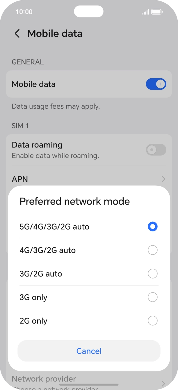 Press the required network mode. Press the required network mode.