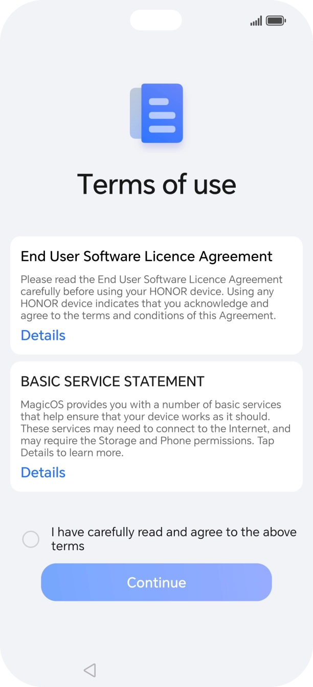 Press the field to accept the license agreement.