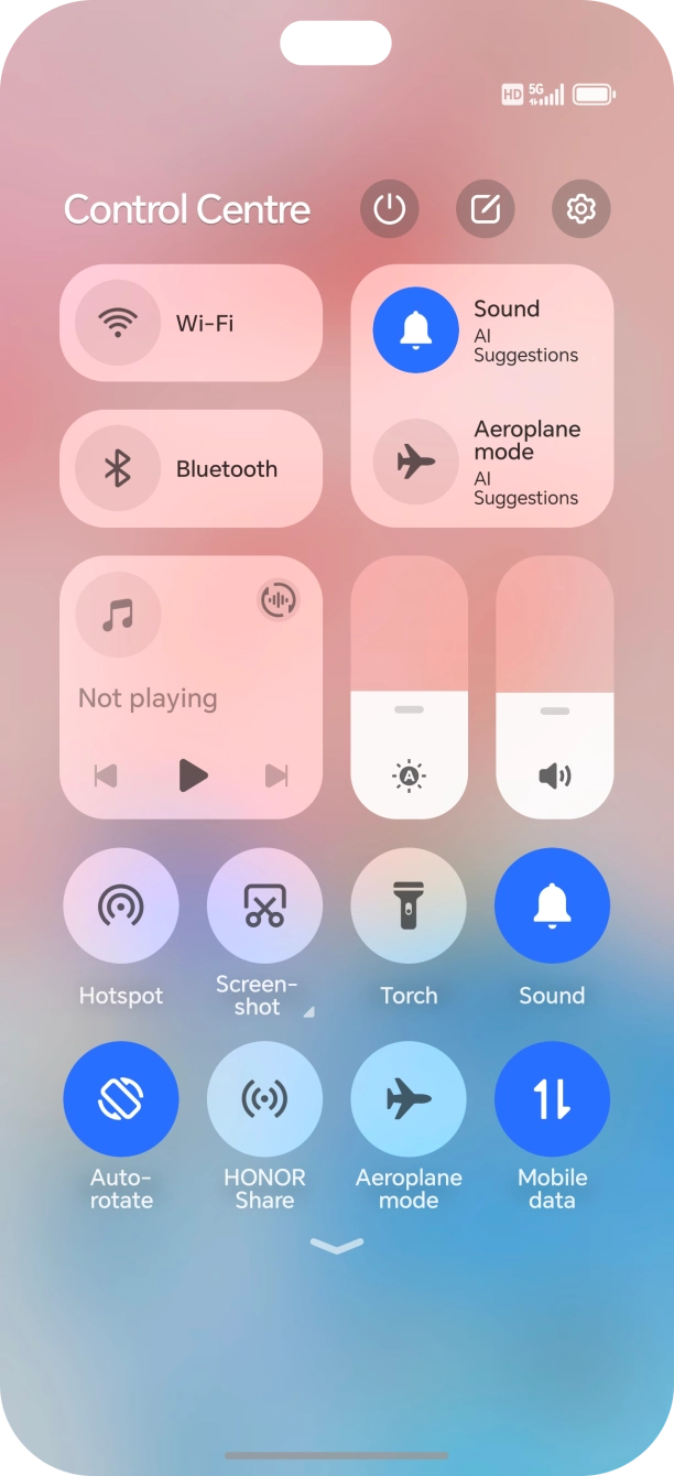 Press the airplane mode icon to turn the function on or off. Press the airplane mode icon to turn the function on or off.