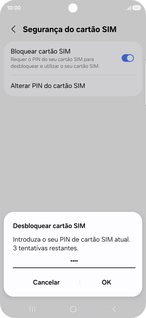 Introduza o seu código PIN e prima OK.