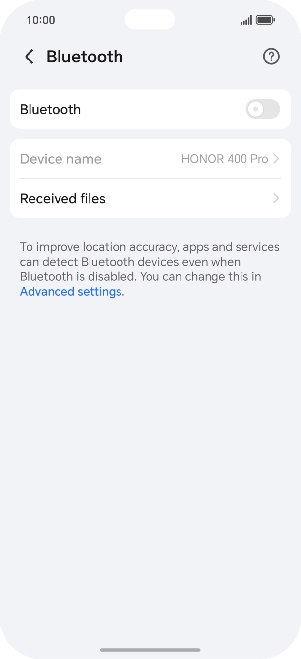 Press the indicator next to 'Bluetooth' to turn on the function.