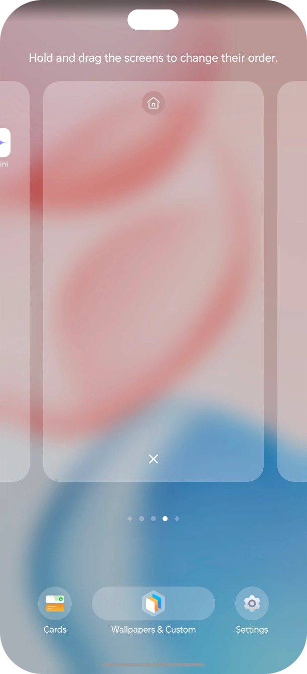 Press the remove icon to remove the home screen page.