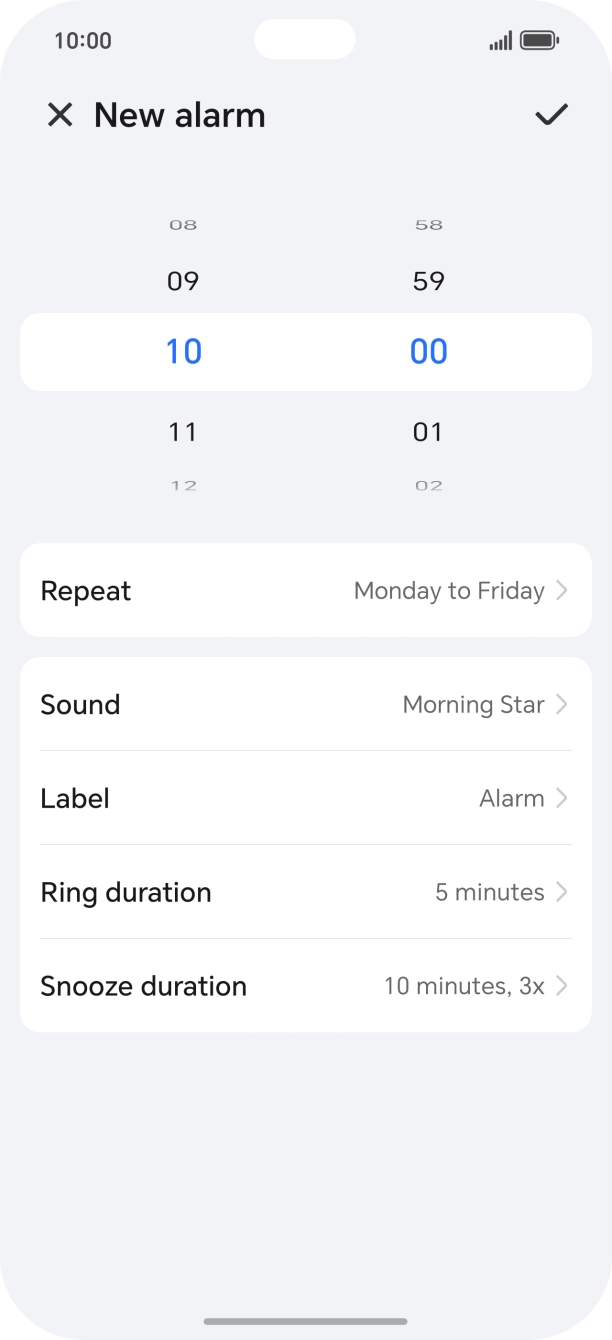 Press Sound and follow the instructions on the screen to select the required alarm tone.
