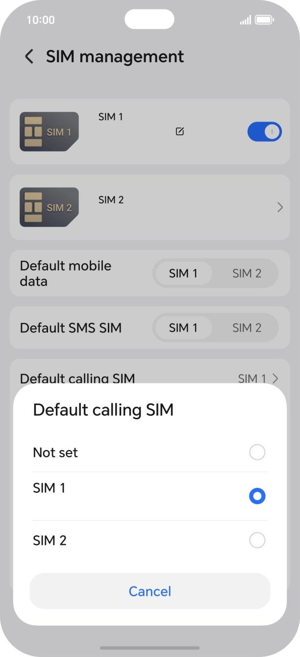 Press the required setting.