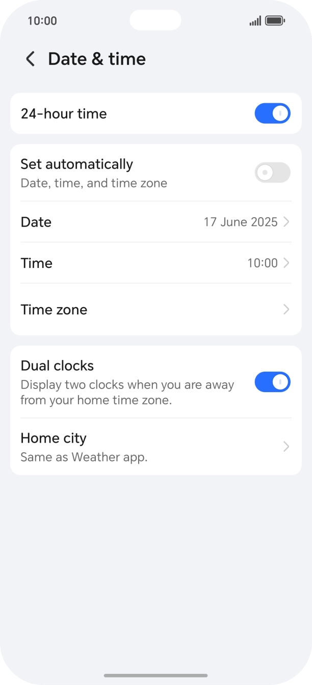 Press the indicator next to 'Set automatically' to turn on the function.