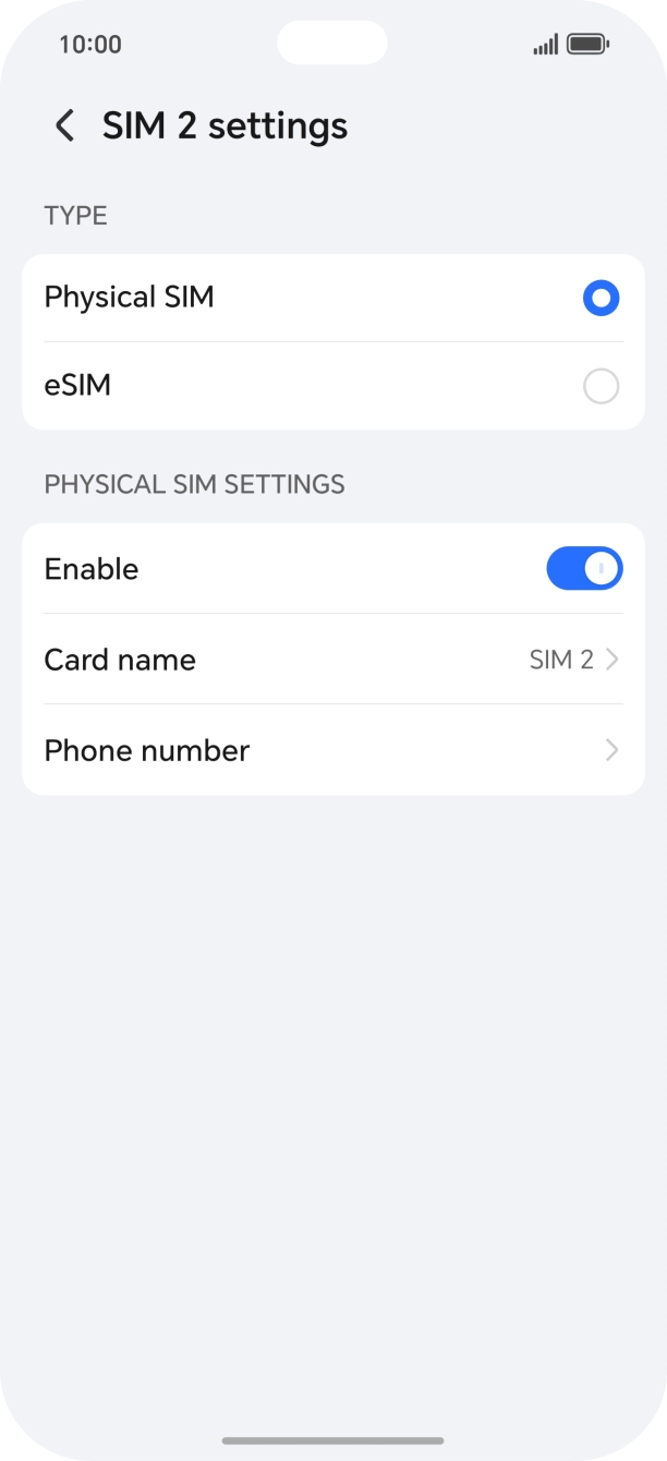Press the indicator next to 'Enable' to turn use of the SIM on or off.