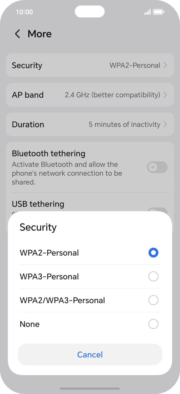 Press WPA3-Personal to password protect your WiFi hotspot.