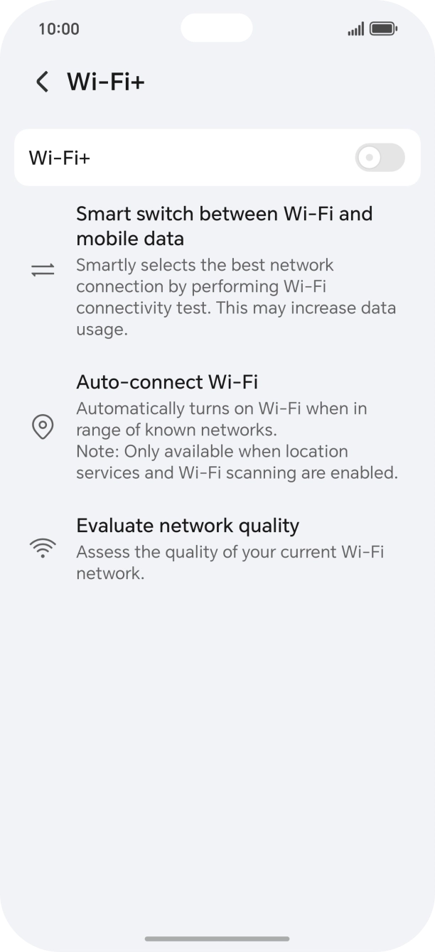 Press the indicator next to 'Wi-Fi+' to turn the function on or off.