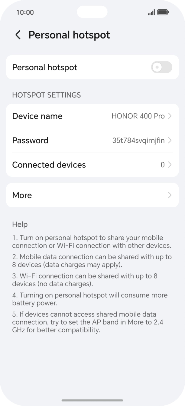 Press Device name and key in the required name for the WiFi hotspot.