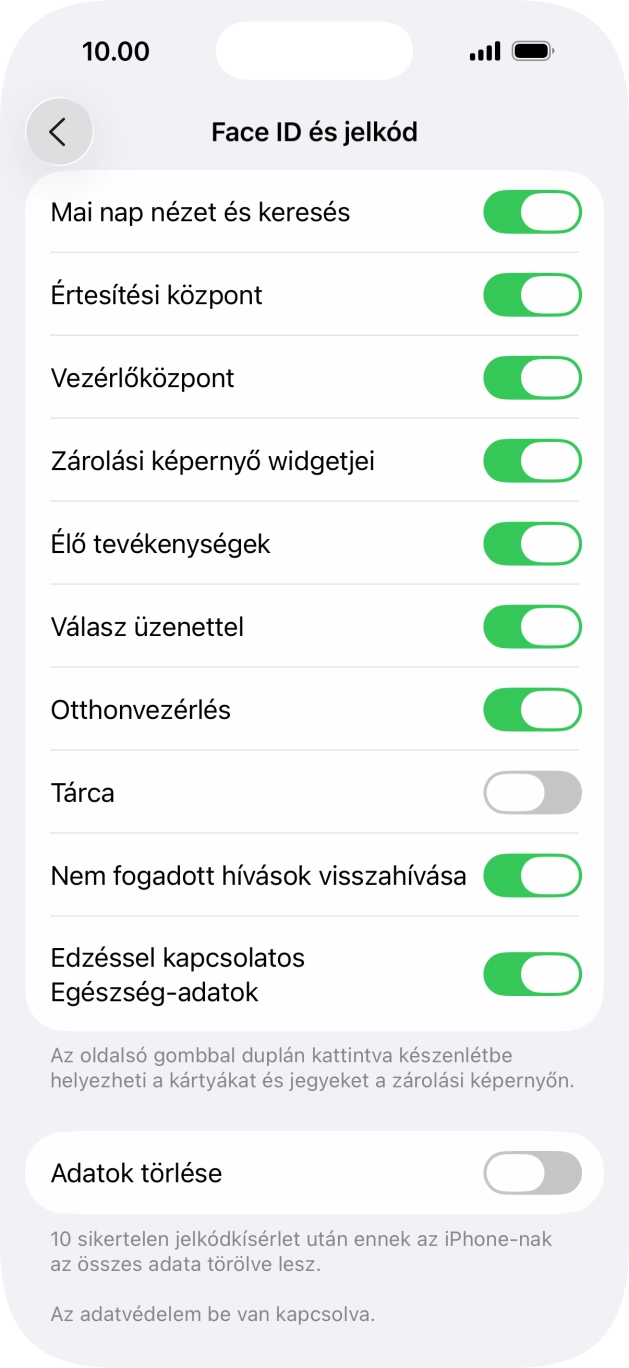 Kattints az „Adatok törlése” melletti csúszkára a funkció be- vagy kikapcsolásához.