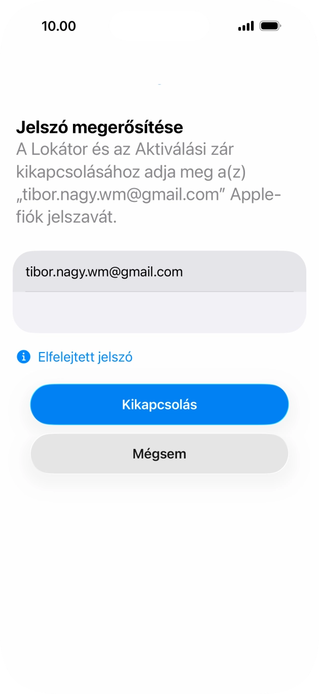 Írd be az Apple-fiókodhoz tartózó jelszót, és válaszd a Kikapcsolás lehetőséget. Várj egy kicsit, amíg a telefon visszaállítja a gyári beállításokat. A telefon konfigurálásához és ahhoz, hogy üzemkész állapotba hozd, kövesd a képernyőn megjelenő utasításokat.