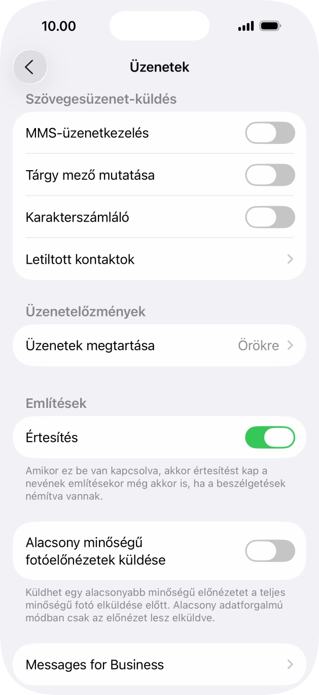 Kattints az „MMS-üzenetkezelés” melletti csúszkára a funkció bekapcsolásához.