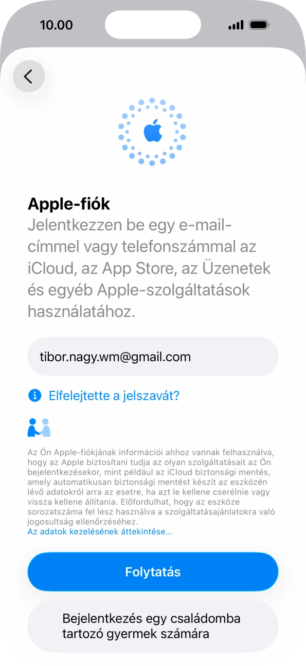 Válaszd a Folytatás lehetőséget.