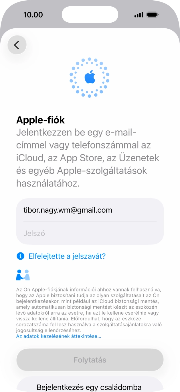 Kattints a Jelszó mezőre, és írd be az Apple-fiókodhoz tartozó jelszót.